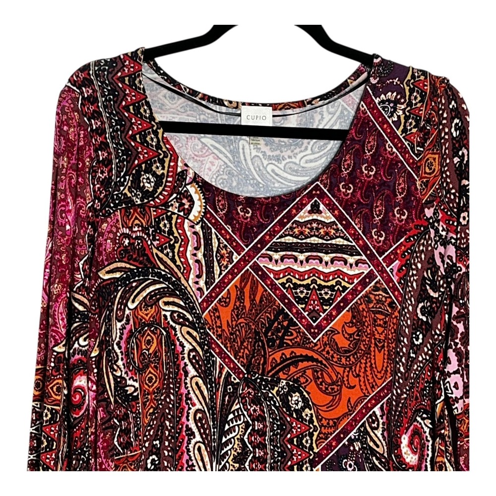 CUPiO Paisley Print Asymmetrical Hem Long Sleeve Tunic Top Womens Size M - Picture 2 of 7